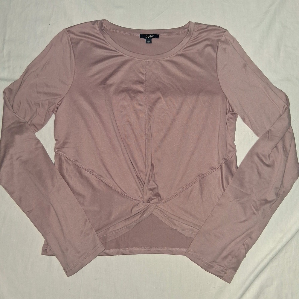 Obha‎ Womens Mauve Long Sleeve Thumbhole Active Top Crew Neck Seam Detail Large